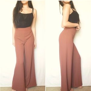 Boho High Waisted Wide Leg Pants Rust Red Brown Small